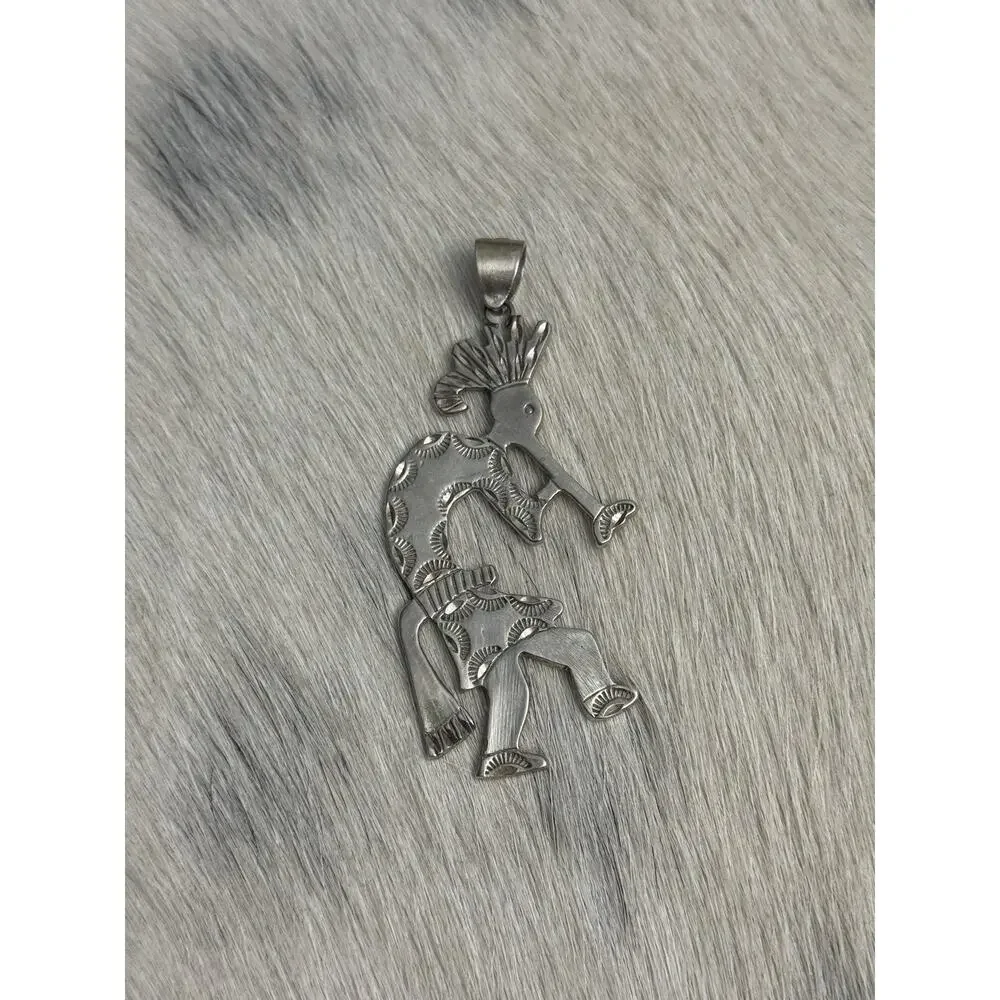 Native Sterling Silver Kokopelli Kachina Ceremonial Flute Dancer Pendant Signed